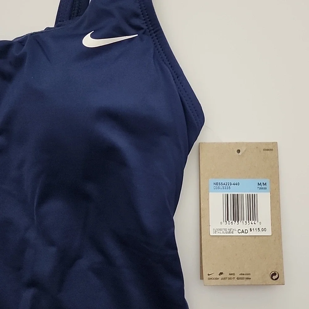 NWT Nike Women's One Piece Scoop Back Performance Swimsuit Navy Medium - Picture 11 of 15